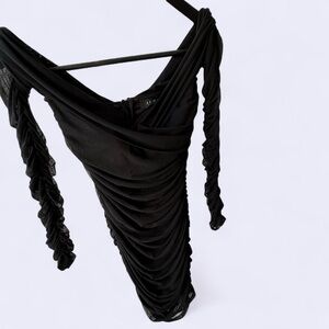 Black mini ruched bodycon dress